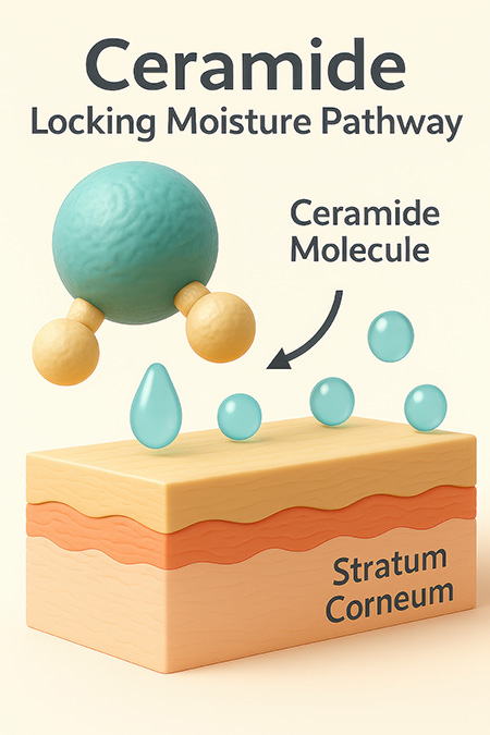 Diagram illustrating the moisture pathway in healthy vs. dry skin with depleted ceramides